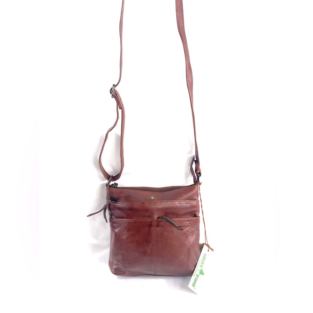 GreenWood Cogniac Brown Full Grain Cowhide Leather Small Crossbody Bag NWT
